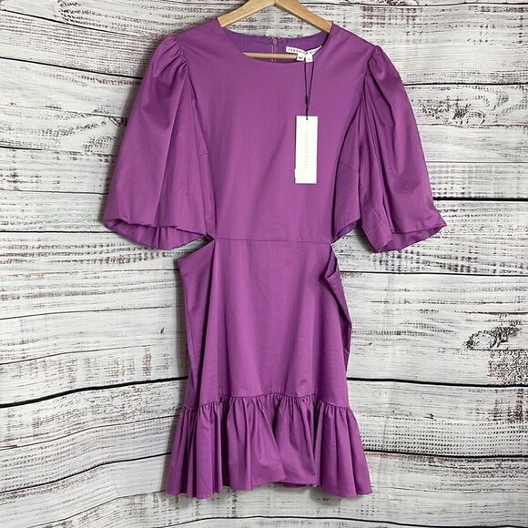 Veronica Beard Dress Womens Sz 10 puff Sleeves Cut out Mini Tiered Cotton Blend - Picture 2 of 9